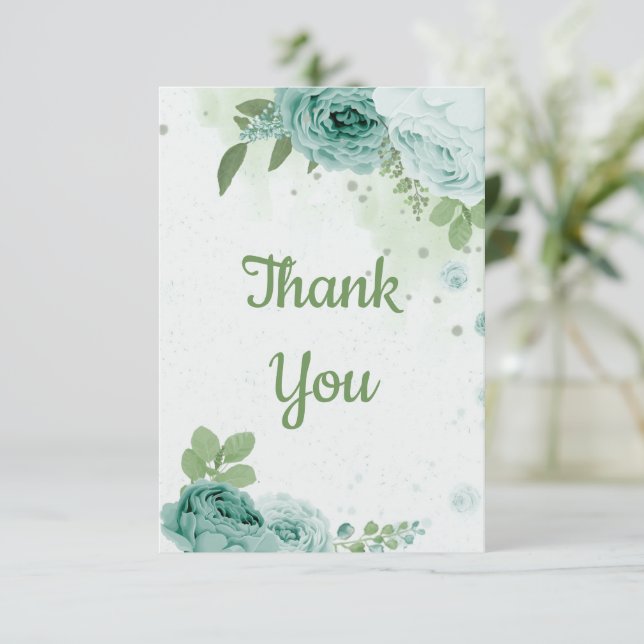 Carte De Remerciements amazing blue flowers green leaves botanical  (Debout devant)