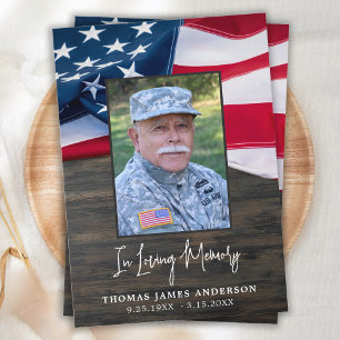 Carte De Remerciements American Flag Memorial Militaire Photo Funérailles