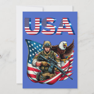 Carte De Remerciements American Soldier Eagle USA Drapeau Patriotique Art