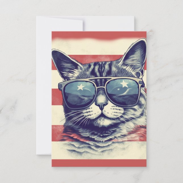 Carte De Remerciements Américat, chat américain patriotique (Devant)