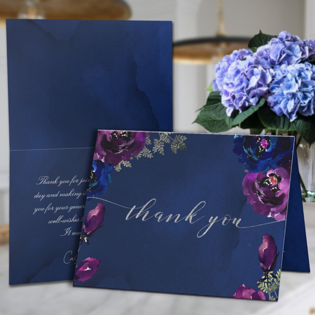 Carte De Remerciements Amethyst Sapphire Navy Jewel Tone Mariage (Créateur téléchargé)