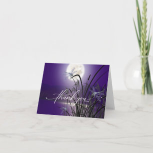 Carte De Remerciements Améthyste Pleine lune violet Étang de libellules