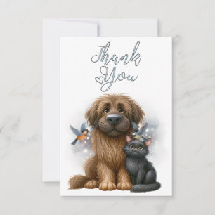 Carte De Remerciements Amitié ironique du chien, du chat et des oiseaux