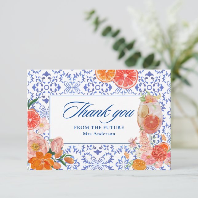 Carte De Remerciements Amour au premier spritz fête prénuptiale orange (Debout devant)