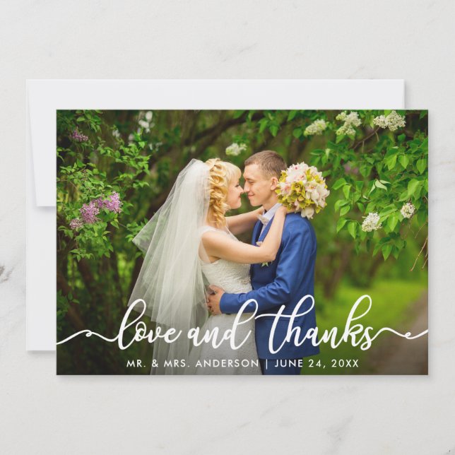 Carte De Remerciements Amour blanc de manuscrit et photo l'épousant des (Devant)
