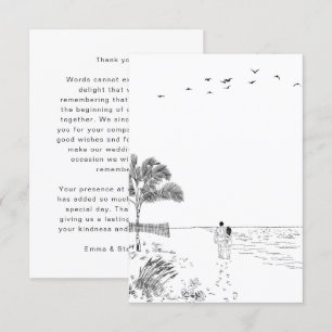 Carte De Remerciements Amour côtier Plage de sable Ligne minimale Mariage