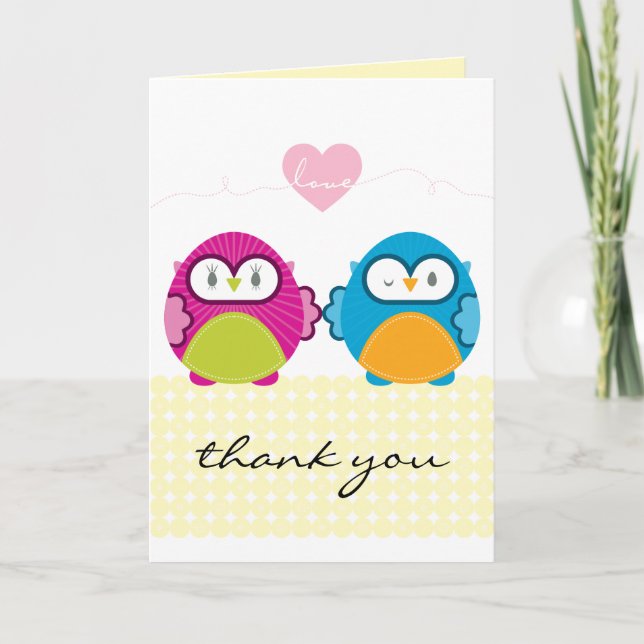 Carte De Remerciements AMOUR DE HIBOU :: fille lumineuse + garçon (Devant)