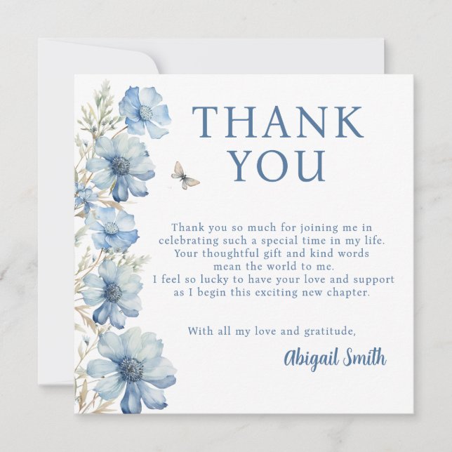 CARTE DE REMERCIEMENTS AMOUR EN FLEURS FÊTE DE MARIAGE FLEURIE BLEUE (Devant)