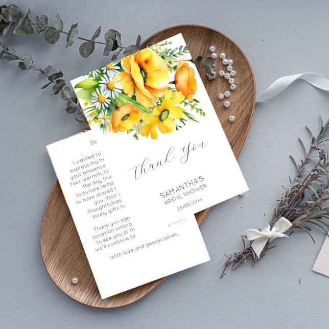 Carte De Remerciements Amour en fleurs printemps été douche de mariée (Love in bloom spring summer bridal shower thank you card yellow buttercup wild daisy thank you card)