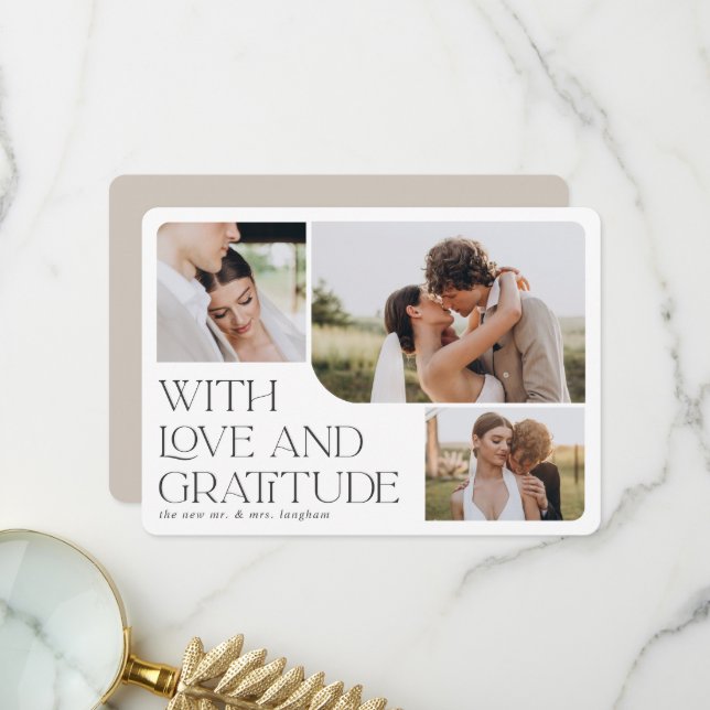 Carte De Remerciements Amour et gratitude | Mariage multiphoto (Devant/Arrière en situation)
