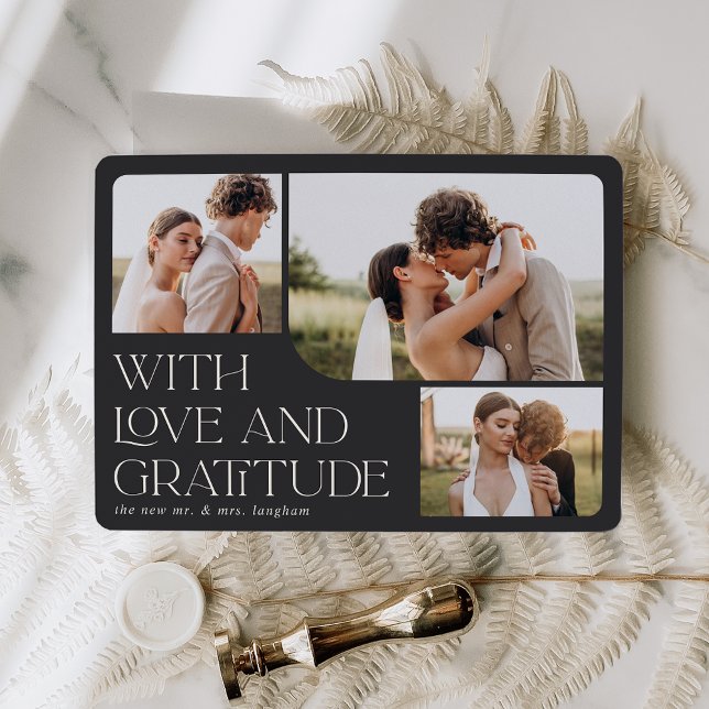 Carte De Remerciements Amour et gratitude | Mariage multiphoto (Créateur téléchargé)