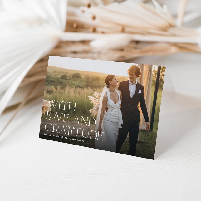 Carte De Remerciements Amour et gratitude | Photo Mariage horizontale rep (Créateur téléchargé)