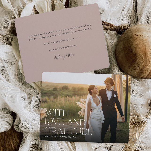 Carte De Remerciements Amour et gratitude | Plat photo Mariage horizontal (Créateur téléchargé)