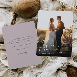 Carte De Remerciements Amour et gratitude   Plat photo Mariage vertical