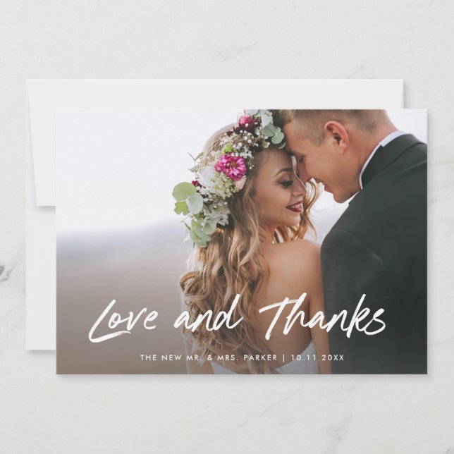 Carte De Remerciements Amour et merci| Photo Mariage (Devant)