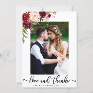 Carte De Remerciements Amour et mercis épousant la photo Bourgogne floral