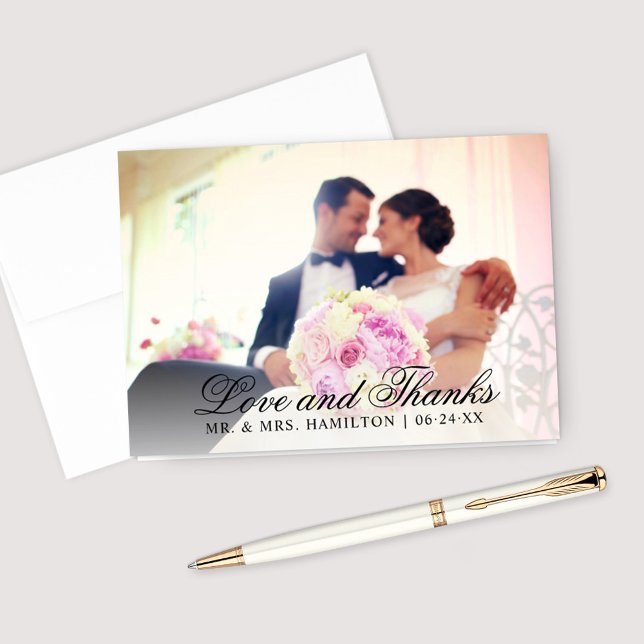 Carte De Remerciements Amour et Remerciements Photo de Mariage Noir Éléga (Créateur téléchargé)