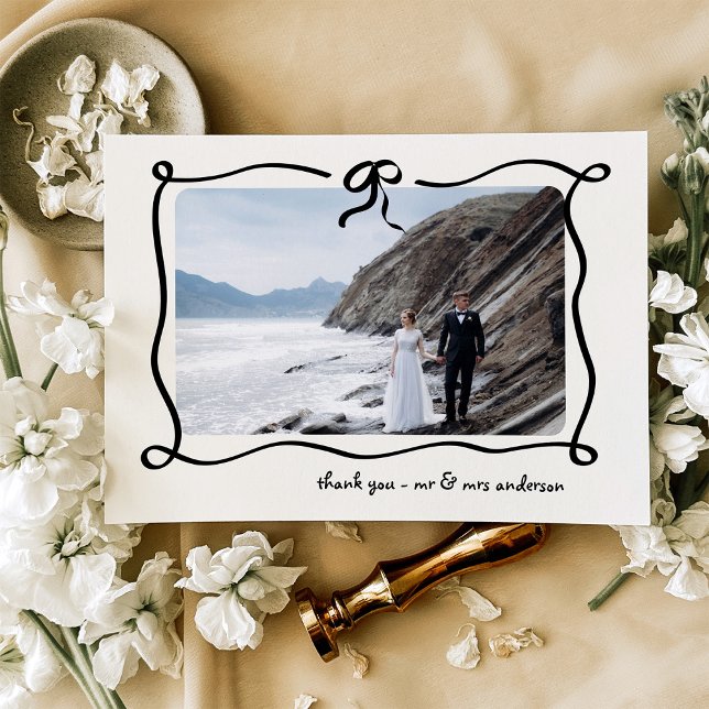 Carte De Remerciements Amour | Illustration French Bow and Photo Mariage (Créateur téléchargé)