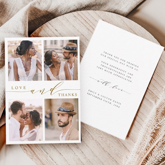 Carte De Remerciements Amour Moderne Or Remerciements pour 4 Photos Maria (Front & Back)