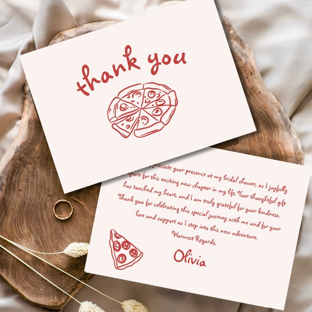 Carte De Remerciements Amour & Pizza Italien Dessin à la Main Rouge Fête  (Créateur téléchargé)
