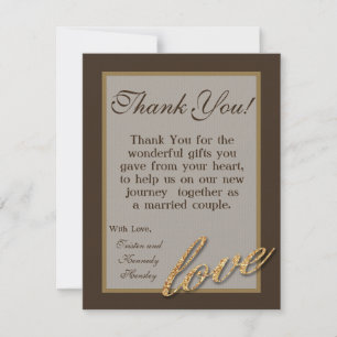 Carte De Remerciements amour PLAT de parties scintillantes de feuille