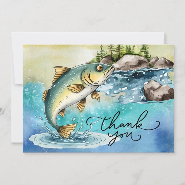 Carte De Remerciements Amoureux de la pêche aquarelle style (Devant)