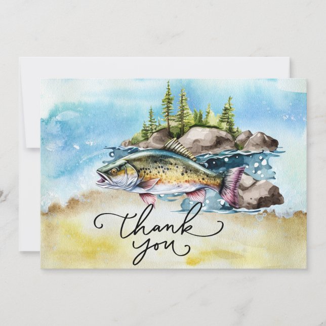 Carte De Remerciements Amoureux de la pêche aquarelle style (Devant)
