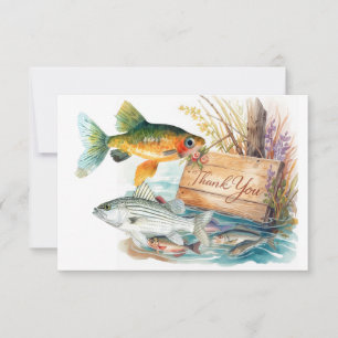 Carte De Remerciements Amoureux de la pêche Thème pêche au lac à l'aquare