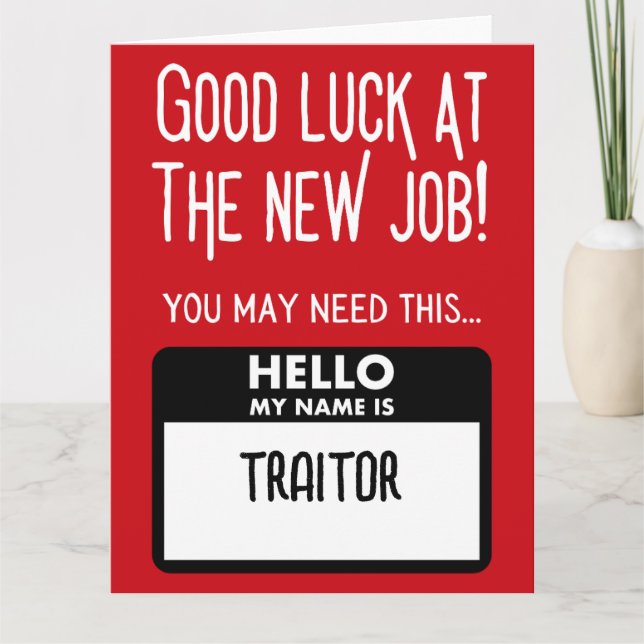 Carte De Remerciements Amusant 'Badge De Traiteur' Coworker Quittant (Devant)
