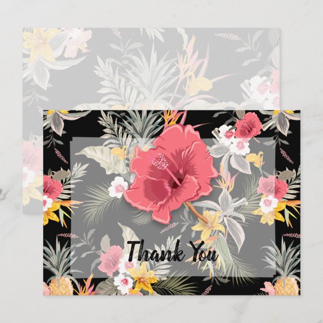 Carte De Remerciements Ananas Floral Tropical  (Devant / Derrière)