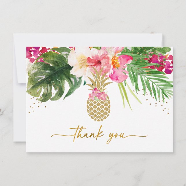 Carte De Remerciements Ananas Tropical Floral (Devant)