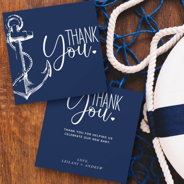 Carte De Remerciements Ancre Baby shower Nautique Marine Bleu (Créateur téléchargé)