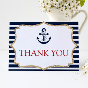 Carte De Remerciements Ancre Bleue Marine Nautique Bateau Océan Mer