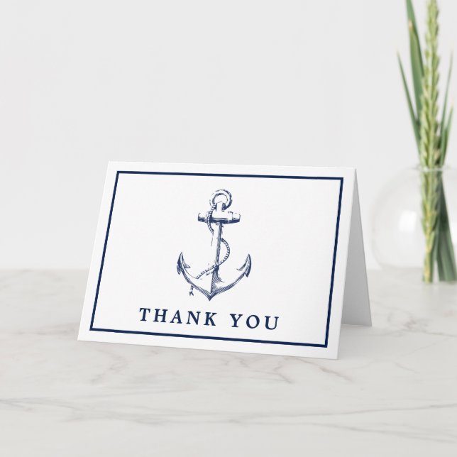 Carte De Remerciements Ancre marine blanche photo simple (Devant)