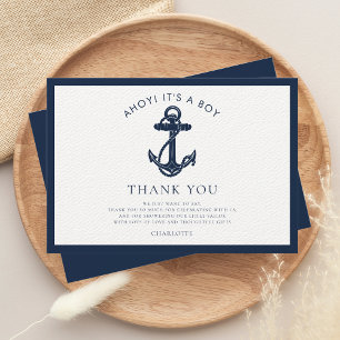 Carte De Remerciements Ancre nautique Baby shower de garçon côtier
