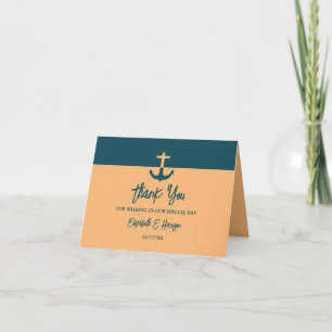 Carte De Remerciements Ancre nautique - Bleu corail - Mariage plage