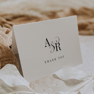 Carte De Remerciements ANDREA Plié Blanc Noir Monogramme Mariage officiel