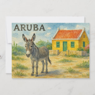 Carte De Remerciements Âne d'Aruba avec maison Cunucu jaune aquarelle
