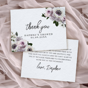 Carte De Remerciements Anémone blanche et Fête des mariées florale violet