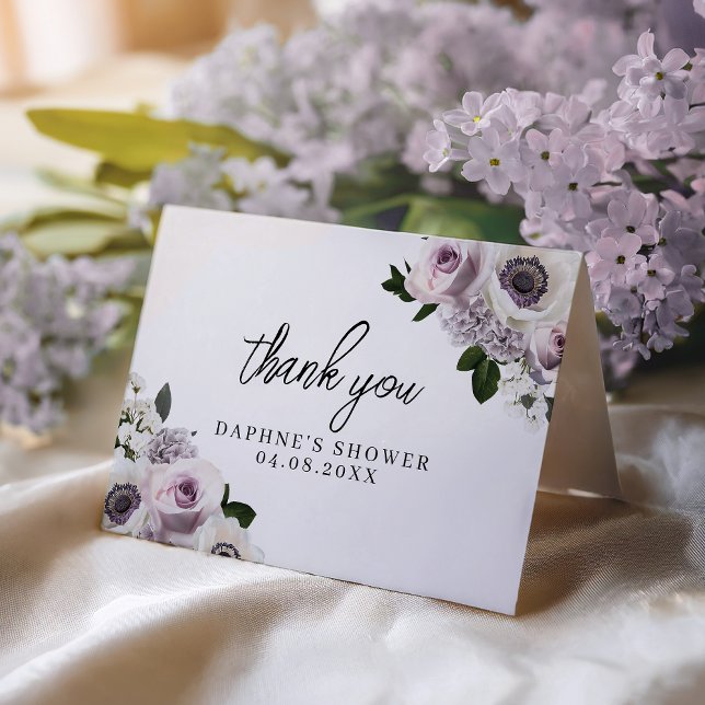 Carte De Remerciements Anémone blanche et fleurs violettes Baby Shower pl (Créateur téléchargé)