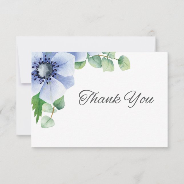 Carte De Remerciements Anémone bleue personnalisée et Eucalyptus (Devant)