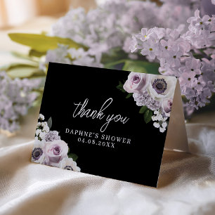 Carte De Remerciements Anémone noire et florale violette douche de mariée