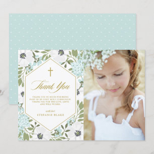 Carte De Remerciements Anémones Bleu Floral Première Communion Photo