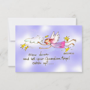 Carte De Remerciements Ange volant en violet, étoiles d'or dit ralentir