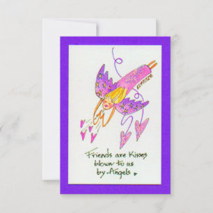 Carte De Remerciements Angel en violet amène les amis comme baisers croqu