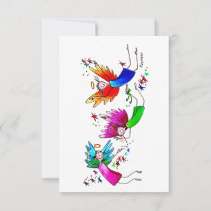 Carte De Remerciements Angels Rouge Vert et Bleu Joyeux Esprits Aquarelle