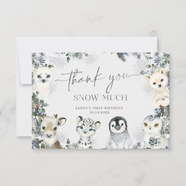 Carte De Remerciements Animal de l'Arctique Hiver Onederland Premier anni (Devant)