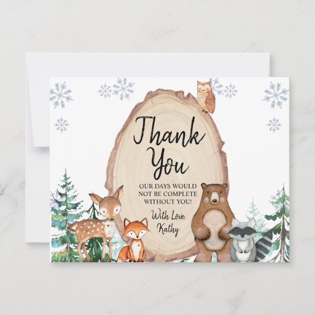 Carte De Remerciements Animal d'hiver Révèle le genre Lui ou elle Woodlan (Devant)