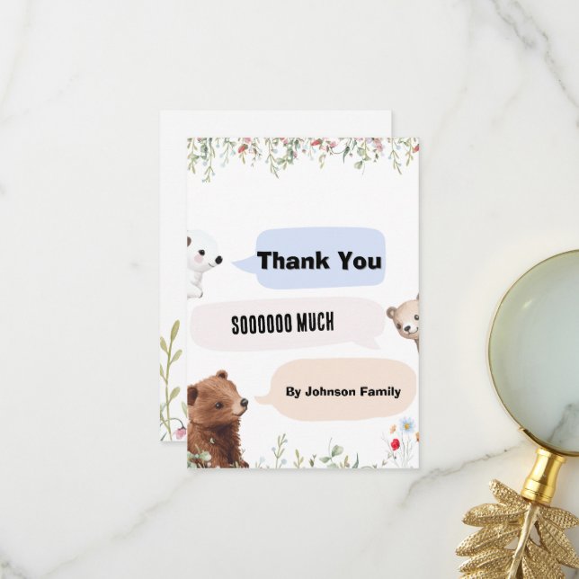 Carte de remerciements animal mignon | Baby shower (Devant/Arrière en situation)