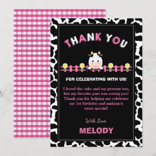 Carte De Remerciements Animaux de ferme 1er anniversaire fête fille Barny